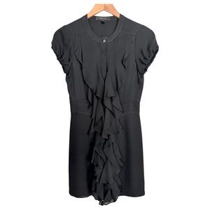 BCBGMAXAZRIA Silk Ruffle Black Mini Dress Quiet Luxury Cocktail Party Feminine